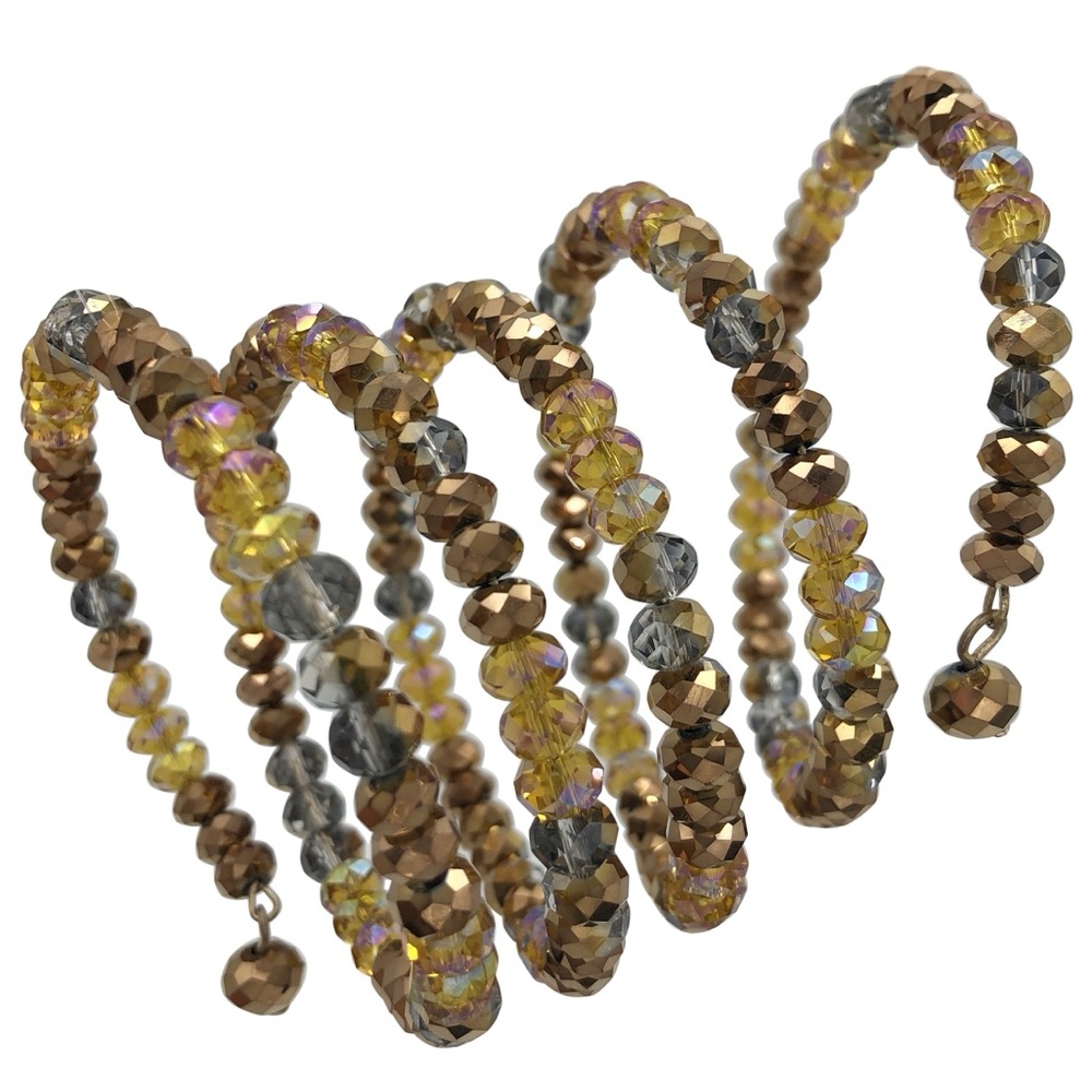 Brown Topaz Tones Multicolor Glass Beaded Wrap Around Fancy Layered Bracelet